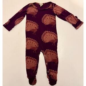 Kate Quinn Baby 3-6M Modal Footie - Plum Purple Peacock Print
